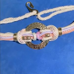 VINTAGE Belt Statement Accessory Ivory White Pastel Pink Rope Pearls Gold Tone